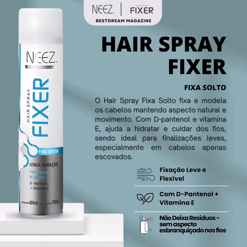 Kit 2 Spray Fixador De Cabelo Profissional Neez Laque Capilar Fixa Solto Longa Duração 400ml