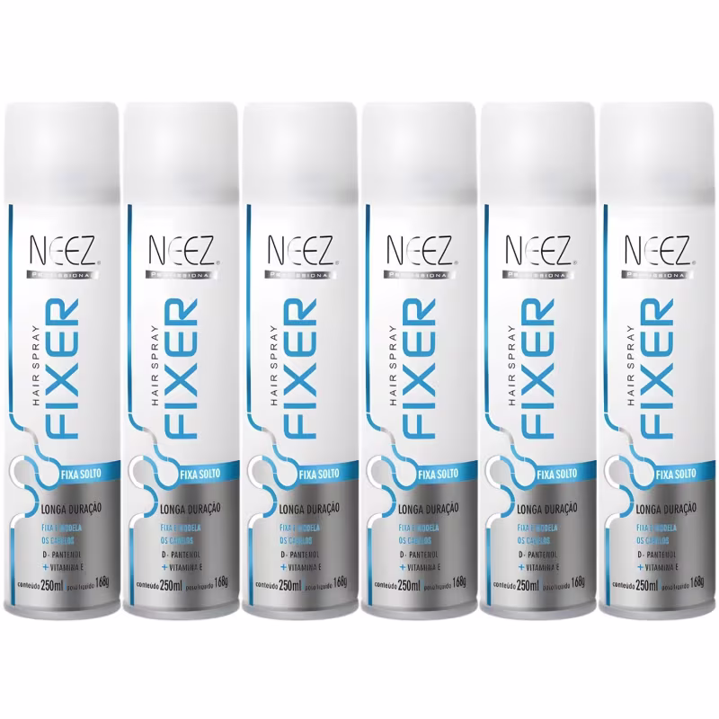 Kit 6 Spray Fixador De Cabelo Profissional Neez Laque Capilar Fixa Solto Longa Duração 250ml