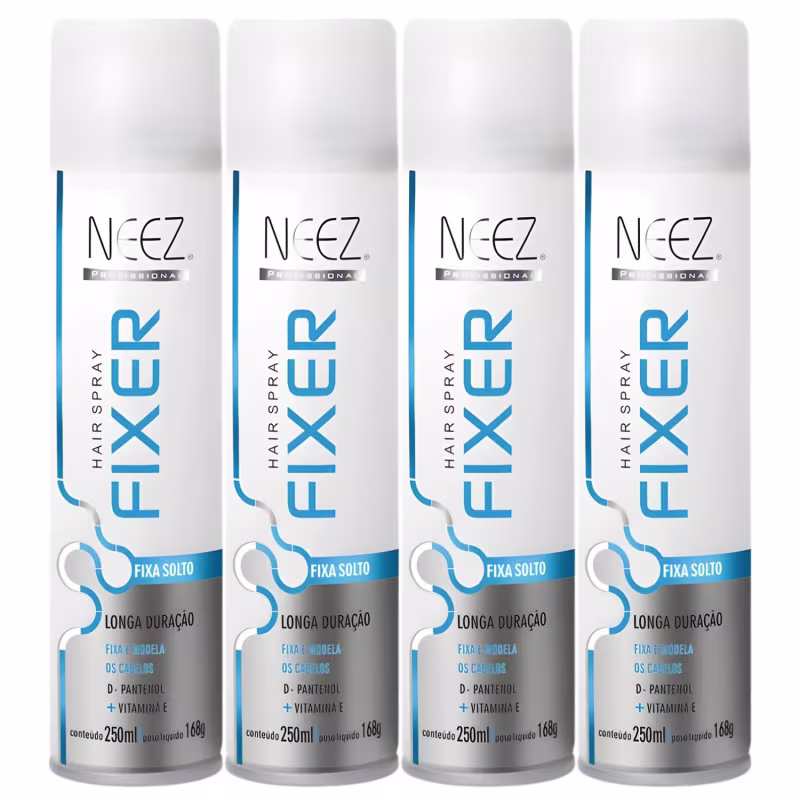 Kit 4 Spray Fixador De Cabelo Profissional Neez Laque Capilar Fixa Solto Longa Duração 250ml