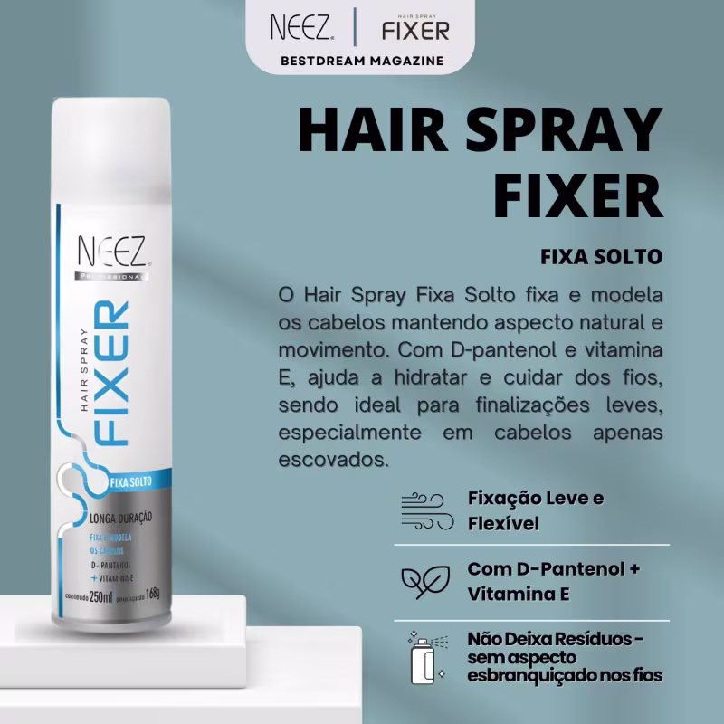 Kit 4 Spray Fixador De Cabelo Profissional Neez Laque Capilar Fixa Solto Longa Duração 250ml