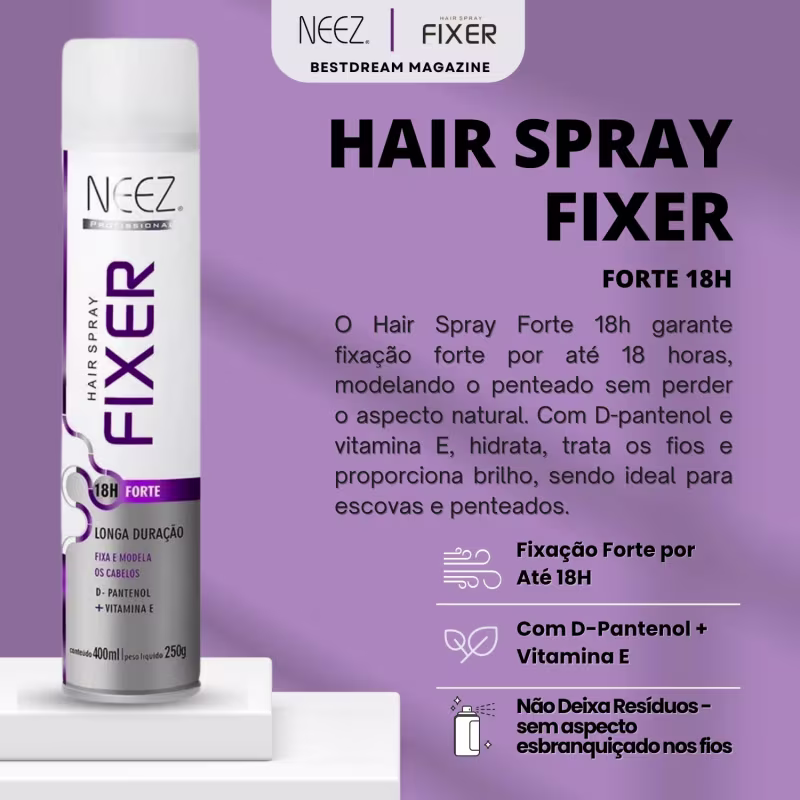 Kit 6 Spray Fixador De Cabelo Profissional Neez Laque Capilar Fixação Forte 18 Horas 400ml