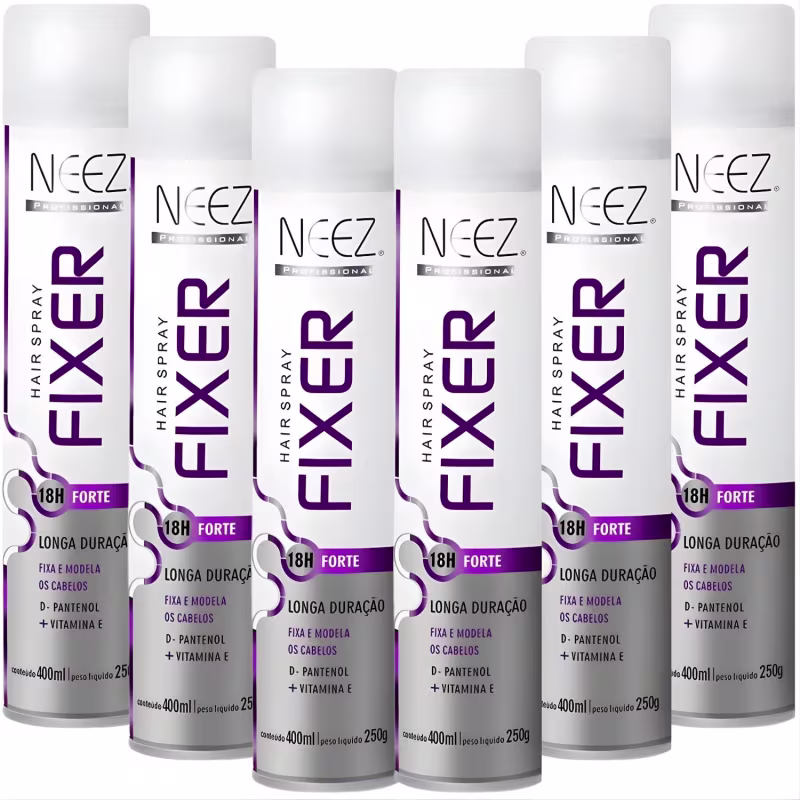 Kit 6 Spray Fixador De Cabelo Profissional Neez Laque Capilar Fixação Forte 18 Horas 400ml