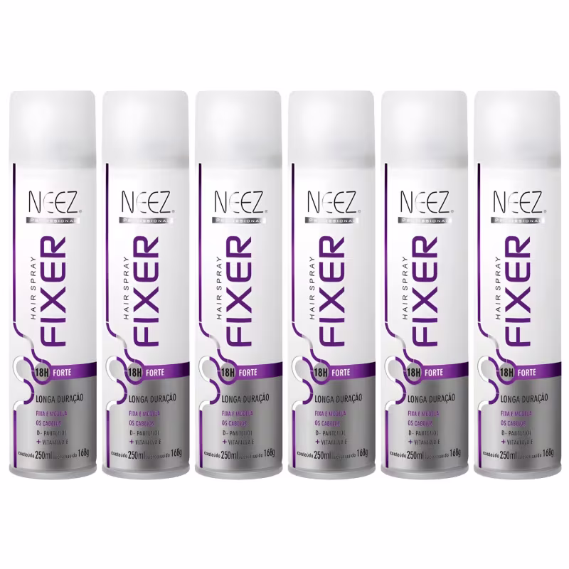 Kit 6 Spray Fixador De Cabelo Profissional Neez Laque Capilar Fixação Forte 18 Horas 250ml