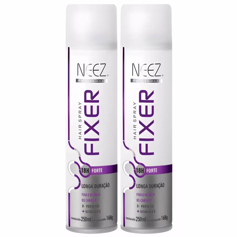 Kit 2 Spray Fixador De Cabelo Profissional Neez Laque Capilar Fixação Forte 18 Horas 250ml
