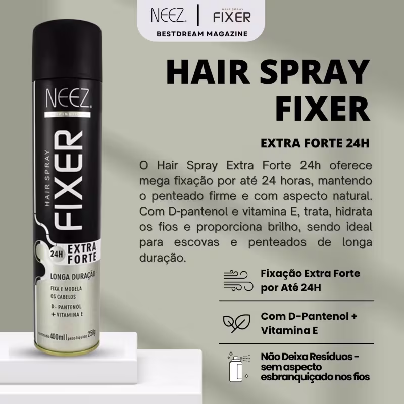 Kit 2 Spray Fixador De Cabelo Profissional Neez Laque Capilar Fixação Extra Forte 24 Horas 400ml