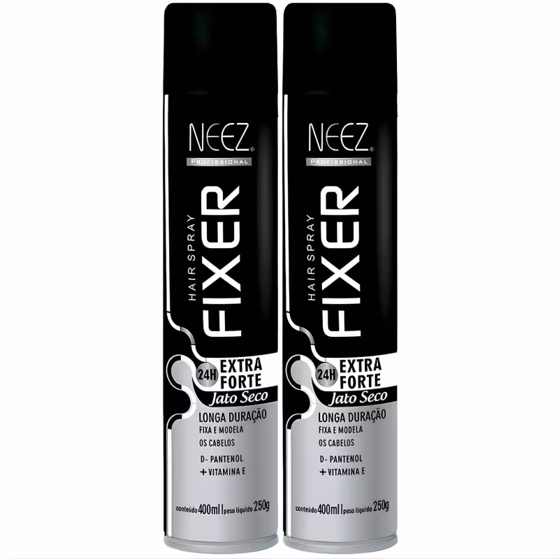 Kit 2 Spray Fixador De Cabelo Profissional Neez Laque Capilar Fixação Extra Forte 24 Horas 400ml