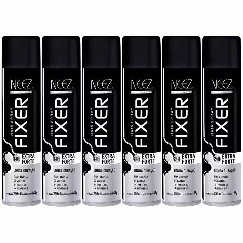 Kit 6 Spray Fixador De Cabelo Profissional Neez Laque Capilar Fixação Extra Forte 24 Horas 250ml