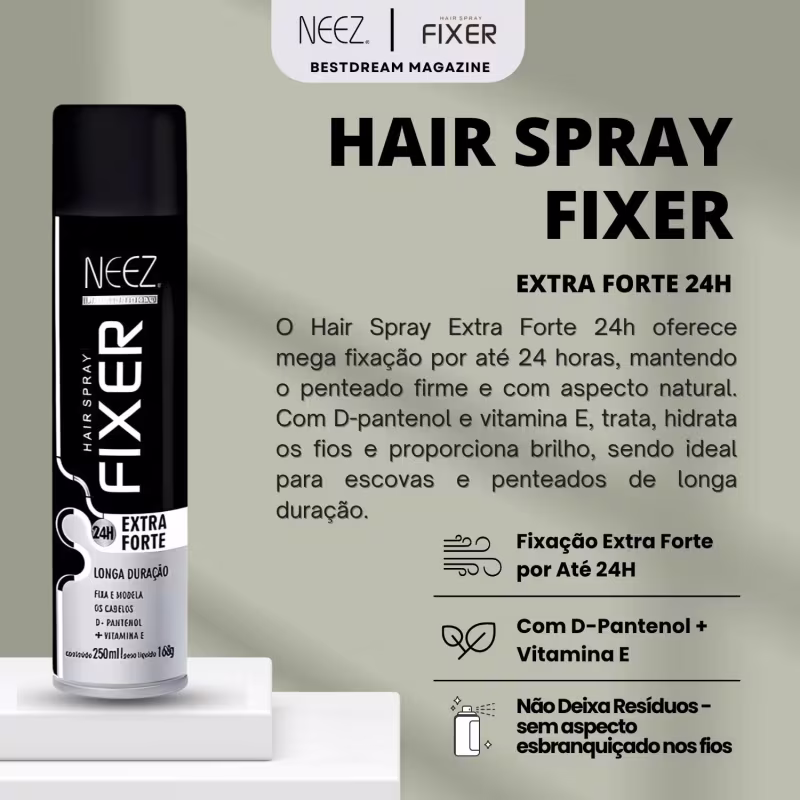 Kit 6 Spray Fixador De Cabelo Profissional Neez Laque Capilar Fixação Extra Forte 24 Horas 250ml