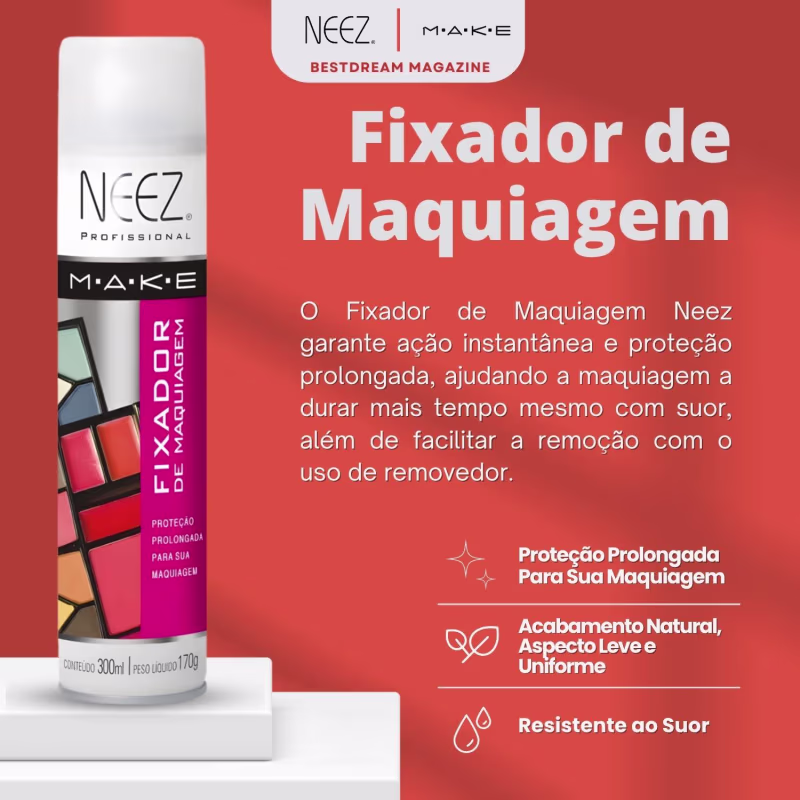 Kit 2 Fixador De Maquiagem Profissional Neez Spray Alta Duração Proteção Hidratante 300ml