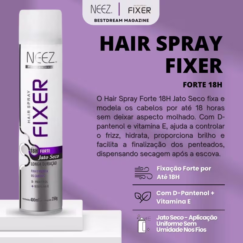 Kit 6 Spray Fixador De Cabelo Profissional Neez Laque Fixação Forte Jato Seco 18 Horas 400ml