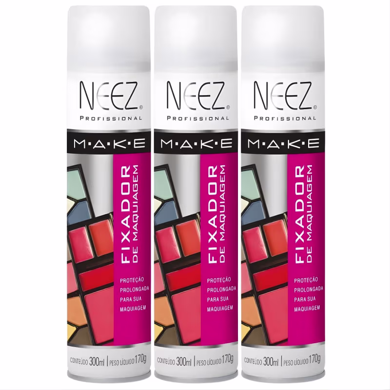 Kit 3 Fixador De Maquiagem Profissional Neez Spray Alta Duração Proteção Hidratante 300ml