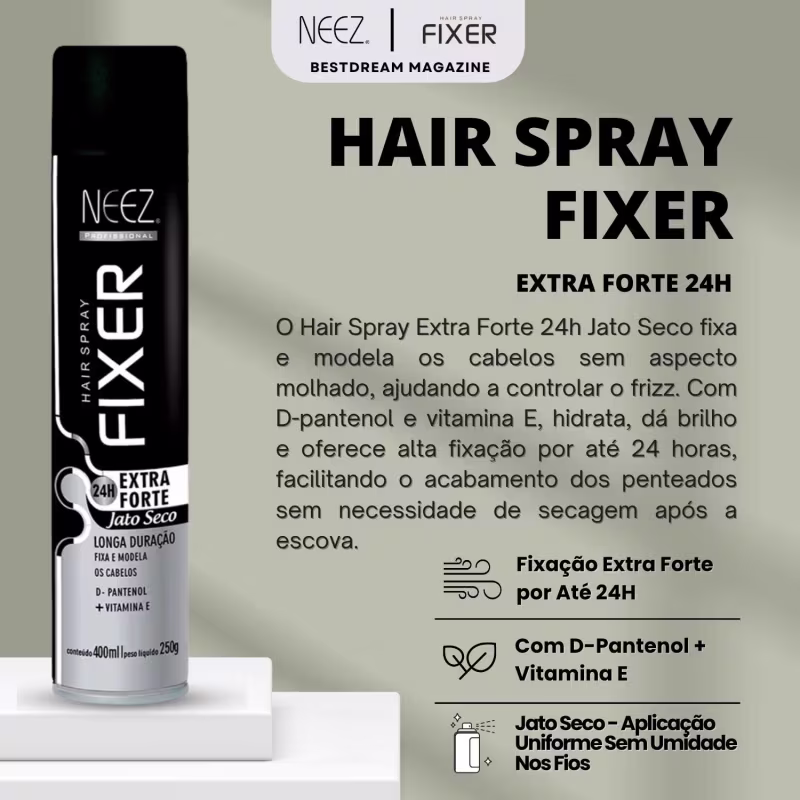 Kit 6 Spray Fixador De Cabelo Profissional Neez Laque Fixação Extra Forte Jato Seco 24 Horas 400ml