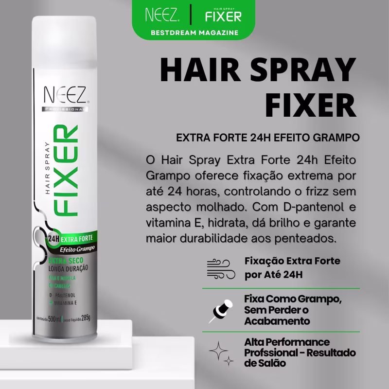 Kit 4 Spray Fixador De Cabelo Profissional Neez Laque Extra Forte Efeito Grampo 24 Horas 400ml