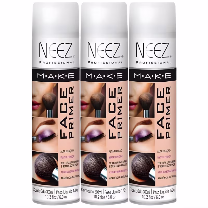 Kit 3 Primer Maquiagem Spray Neez Profissional Alta Fixação Make A Prova D'agua Facial 300ml