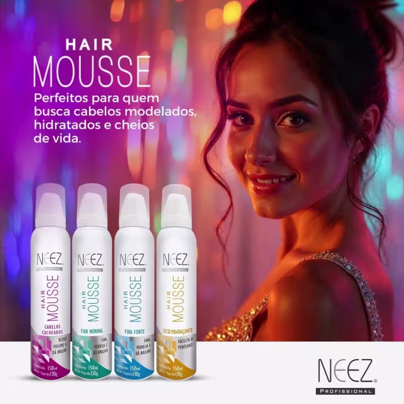 Kit 2 Mousse Fixador Capilar Neez Finalizador Penteado Hidratante Ação Rápida Fixação Normal 150ml