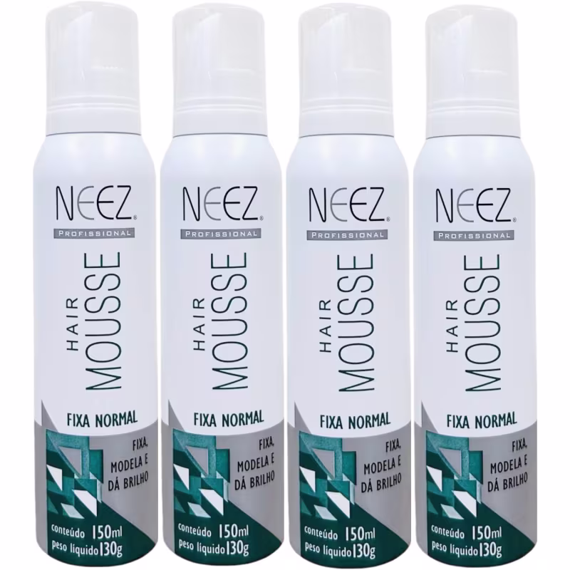 Kit 4 Mousse Fixador Capilar Neez Finalizador Penteado Hidratante Ação Rápida Fixação Normal 150ml