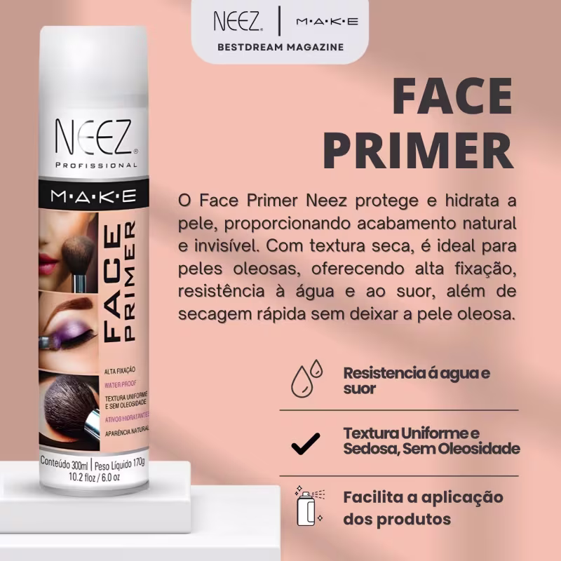 Kit 6 Primer Maquiagem Spray Neez Profissional Alta Fixação Make A Prova D'agua Facial 300ml