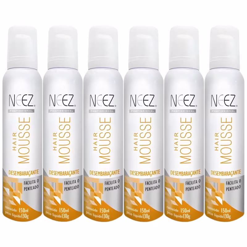 Kit 6 Mousse Desembaraçante Capilar Neez Finalizador Facilita Penteado Hidratante Ação Rápida 150ml