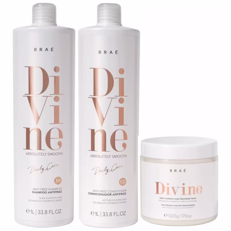 Braé Divine Kit Shampoo, Condicionador e Máscara Antifrizz Grande