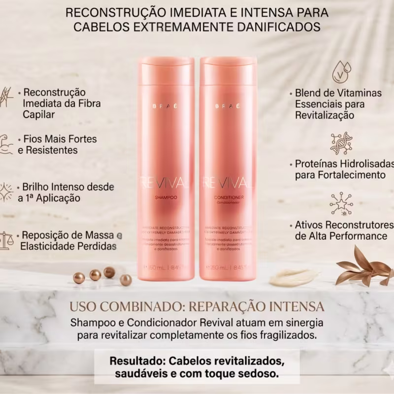 BRAÉ Revival Kit Shampoo e Condicionador de Revitalização Capilar 250ml