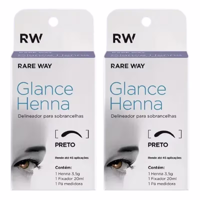 Kit 2 Henna Glance Cor Preto Rare Way 3,5g