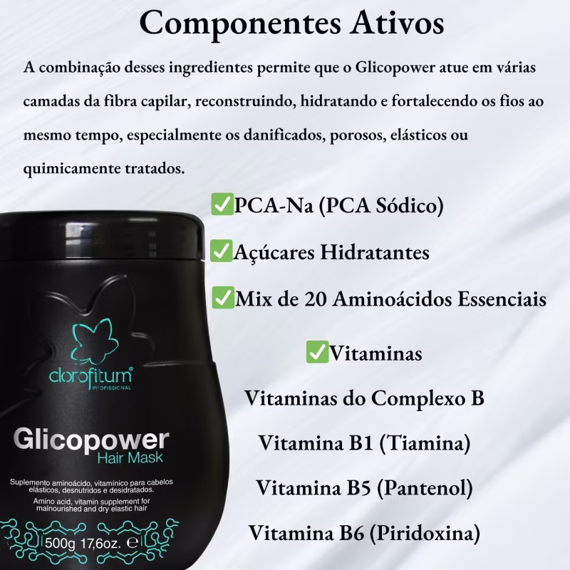 Kit Glicopower Shampoo 300ml + Máscara 500g + Cauterizador de Pontas 35ml