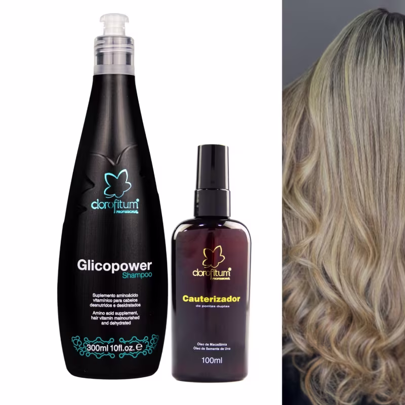 Kit Glicopower Shampoo 300ml + Cauterizador de Pontas 100ml Clorofitum