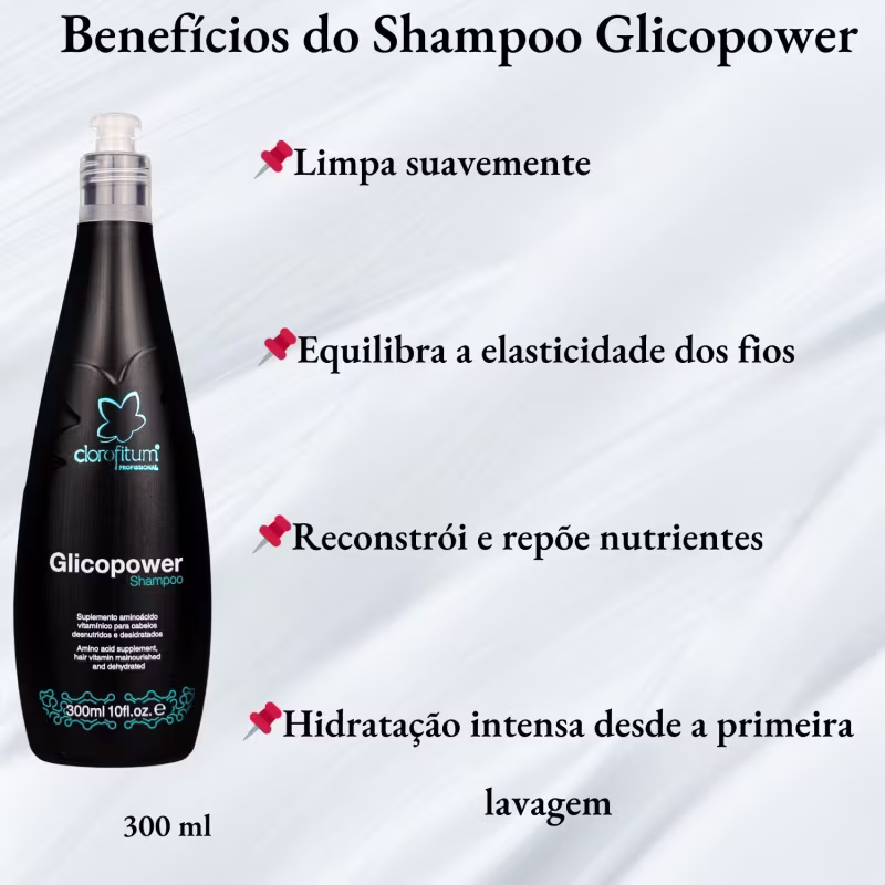 Kit Glicopower Shampoo 300ml + Cauterizador de Pontas 100ml Clorofitum