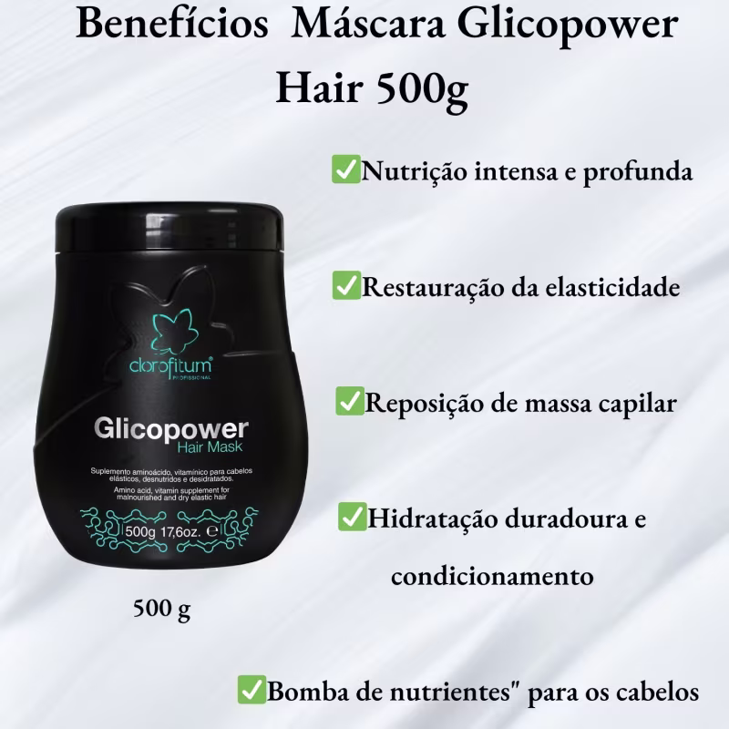 Kit Glicopower Shampoo 300ml +  Máscara 500g Clorofitum