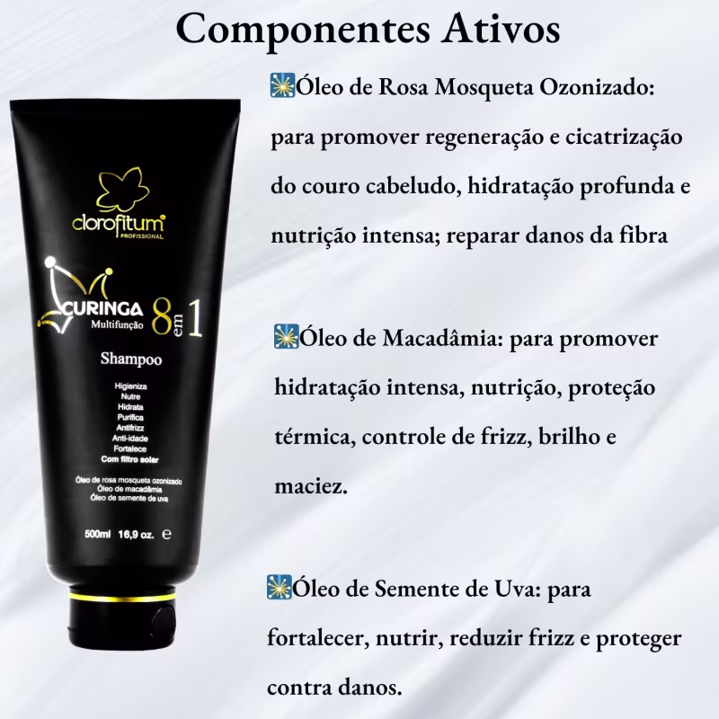Kit Curinga Multifunção Creme e Shampoo 8 Em 1 Clorofitum