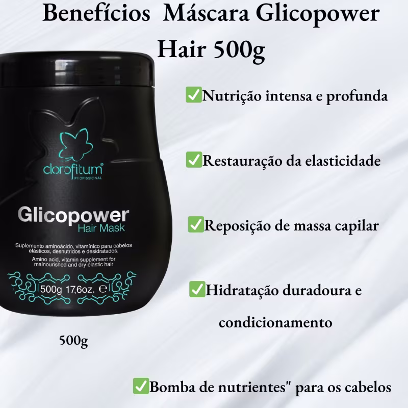 Kit Glicopower Shampoo 300ml + Máscara 500g + Cauterizador de Pontas 100ml