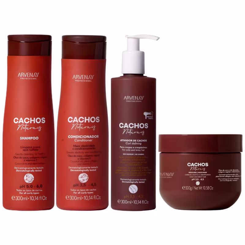 Kit Arvensis Cachos Naturais Completo 4 Produtos Cabelos Crespos C/ Ativador Tratamento Vegano