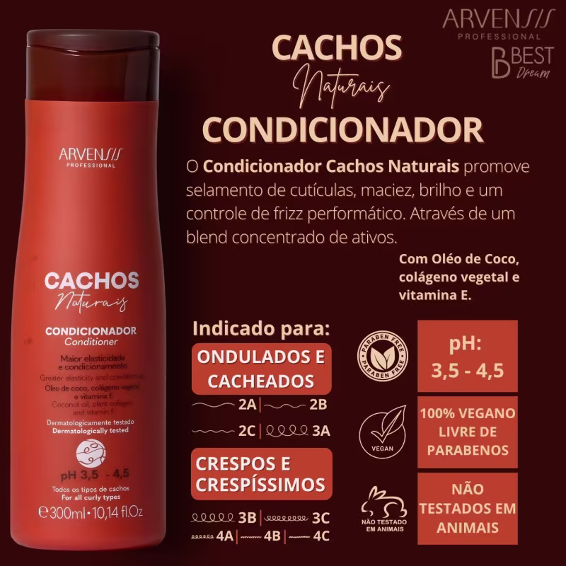 Kit Shampoo Condicionador E Ativador Cachos Naturais Arvensis Cabelos Crespos Definição Vegano 1l