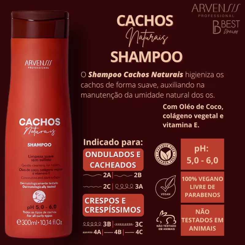 Kit Shampoo Condicionador E Gelatina Cachos Naturais Arvensis Cabelos Crespos Definição Vegano 500g