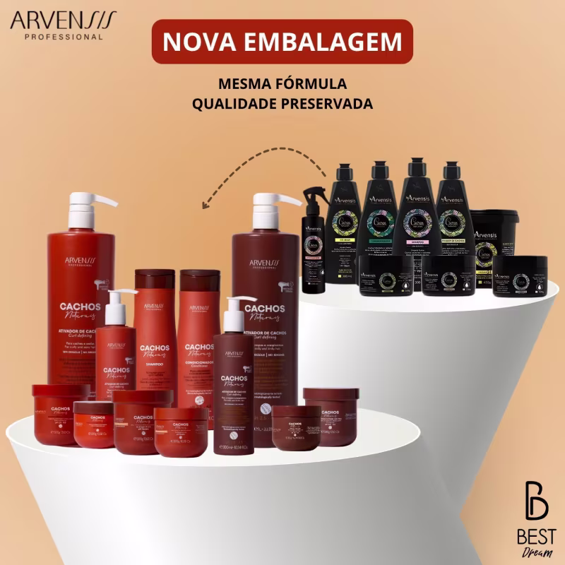 Kit Arvensis Cachos Naturais 4 Produtos Tratamento Capilar Completo Cabelos Crespos Vegano