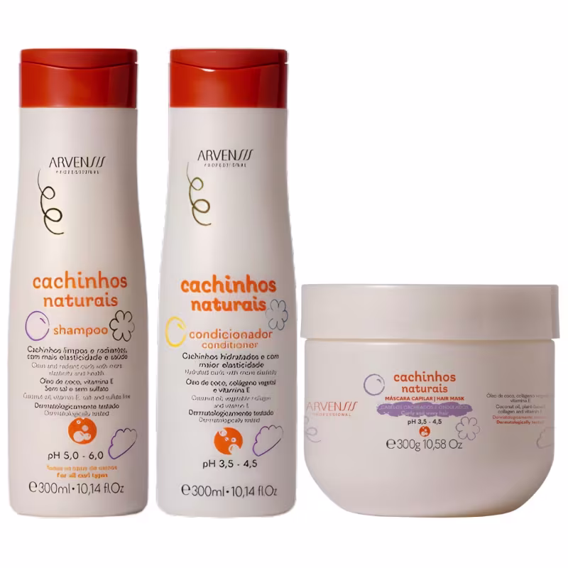 Kit Shampoo Condicionador Mascara Arvensis Cachinhos Naturais Linha Infantil Vegano Sem Sulfato