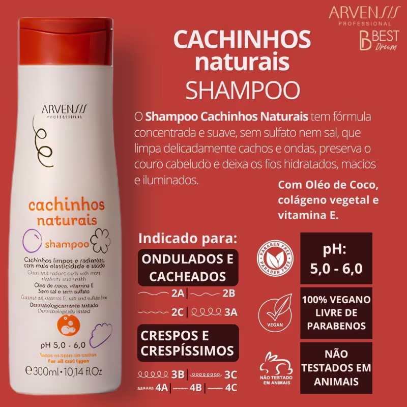 Kit Arvensis Cachinhos Naturais Linha Infantil 5 Produtos Completo Vegano Crespo Sem Sulfato