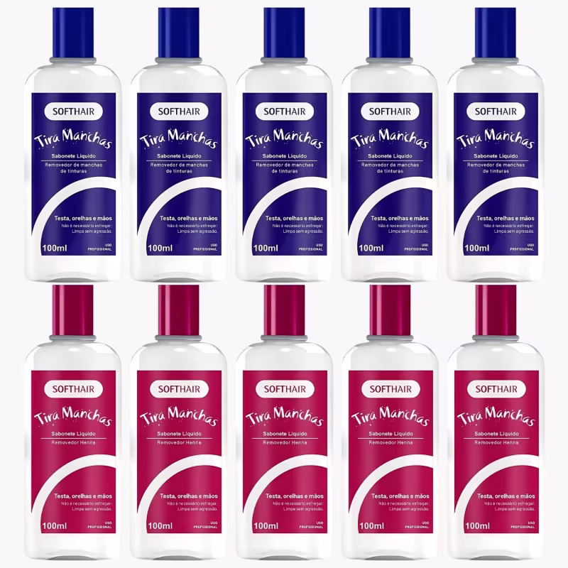 Kit 5 Sabonete Liquido Tira Manchas + Removedor Henna Suaveness Tintura Soft Hair 100ml