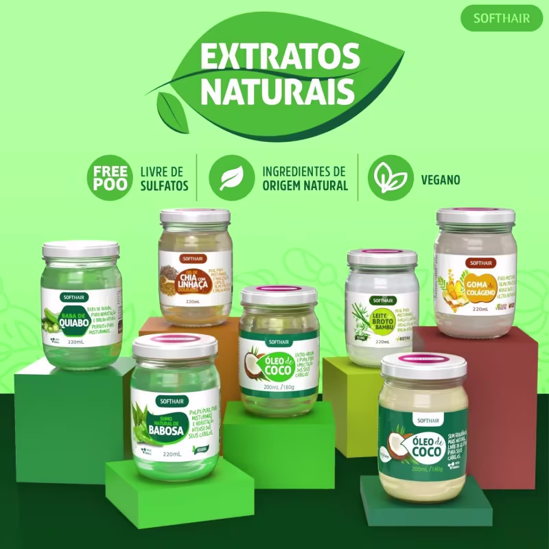 Kit 5 Baba De Quiabo Soft Hair Hidratação Brilho Capilar Natural Vegano 220ml