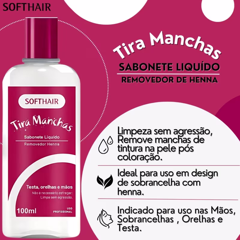 Kit 3 Sabonete Liquido Tira Manchas Removedor Henna Testa Orelhas E Mãos Suaveness Soft Hair 100ml