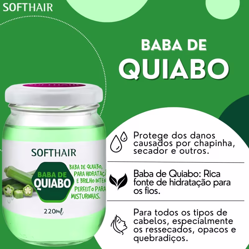 Kit 8 Baba De Quiabo Soft Hair Hidratação Brilho Capilar Natural Vegano 220ml