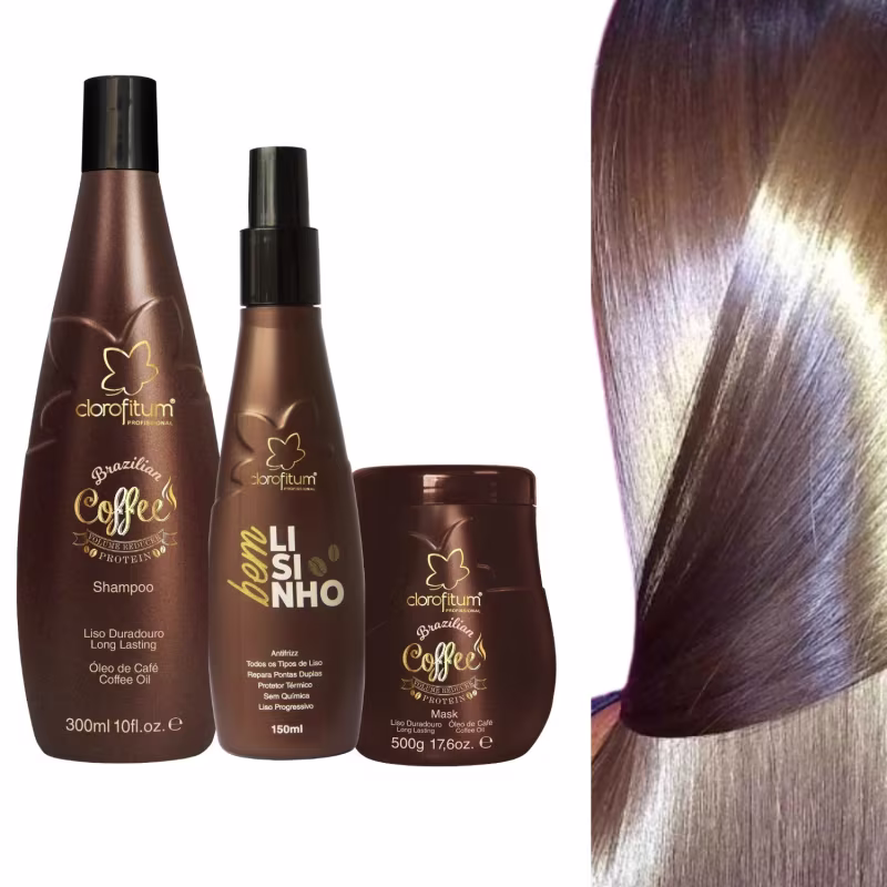 Kit Brasilian Coffee Shampoo 300ml Máscara 500g Bem Lisinho Clorofitum