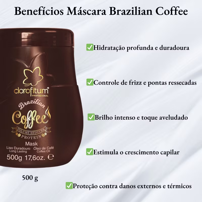 Kit Brasilian Coffee Shampoo 300ml Máscara 500g Bem Lisinho Clorofitum