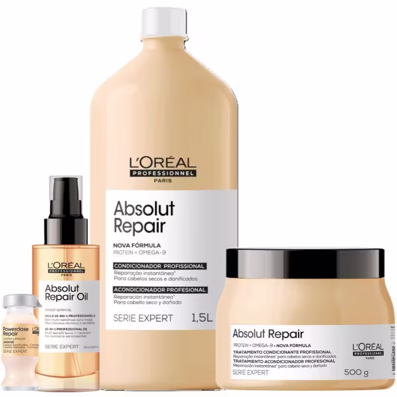 Quarteto L'Oréal Professionnel Absolut Repair Protein + Omega-9 Condicionamento Total Salon (4 Produtos)