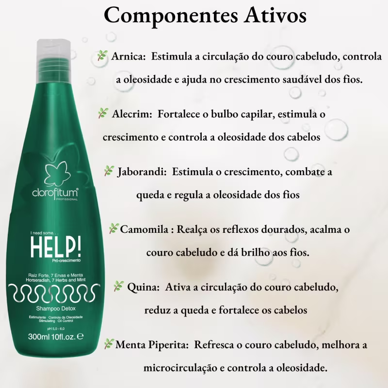 Kit  Help Pró Crescimento Shampoo 300ml  + Cauterizador Pontas 100ml Clorofitum