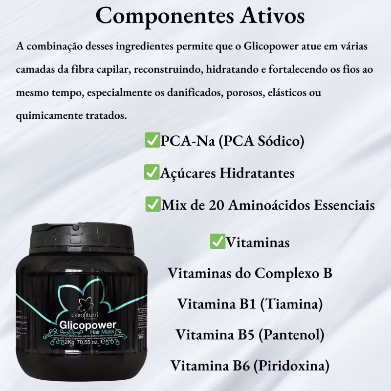 Kit Glicopower Máscara 2kg + Cauterizador Pontas 100ml Clorofitum