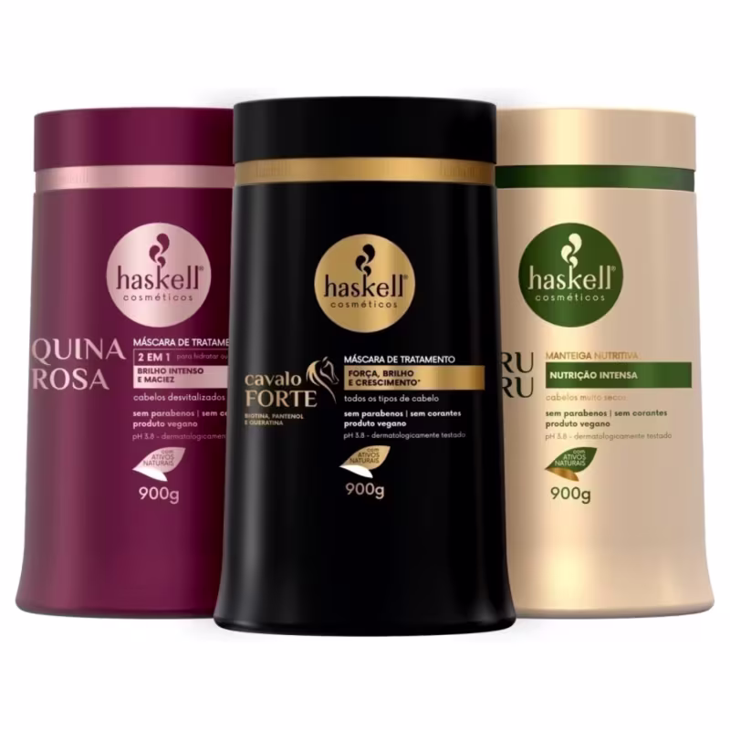 Cronograma Capilar Haskell Mascaras Cavalo Forte, Murumuru e Quina Rosa 900g