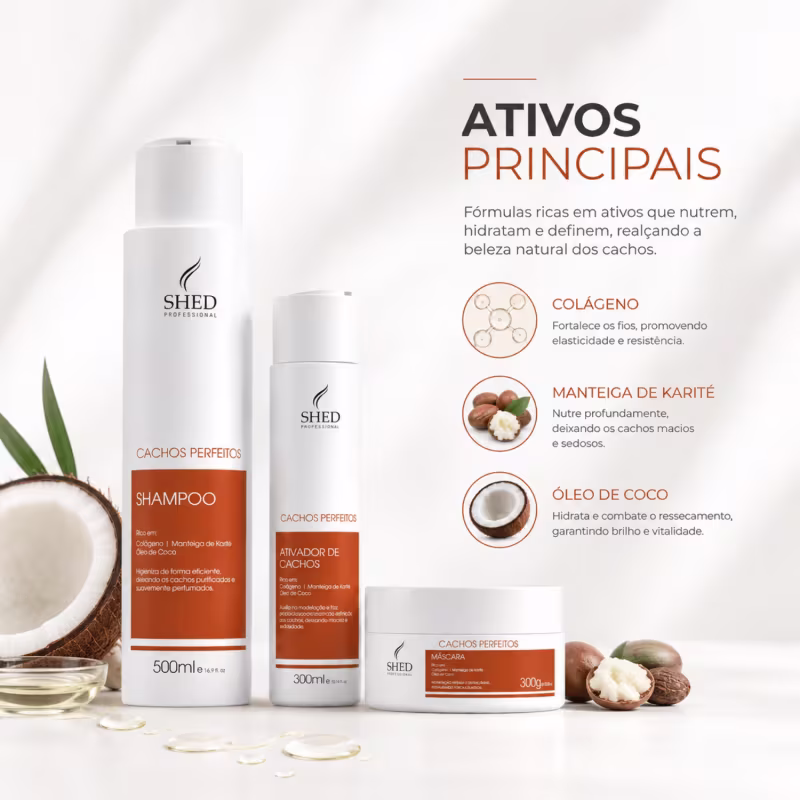 Kit Cachos Perfeitos Shed Professional: HidrataÃ§Ã£o e Controle de Volume