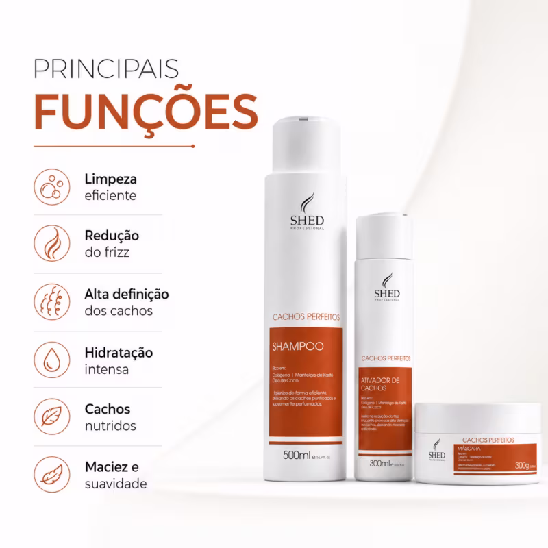 Kit Cachos Perfeitos Shed Professional: HidrataÃ§Ã£o e Controle de Volume