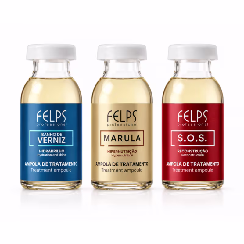 Felps Cronograma Capilar Ampolas Power Up - SOS + Marula + Banho de Verniz  3x15ml